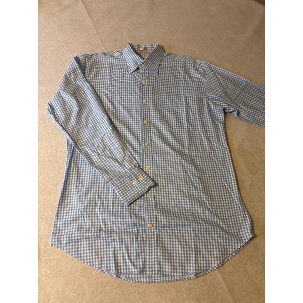 Peter Millar Button Down Mens Medium Blue Gingham Excellent The Witch Embroidery